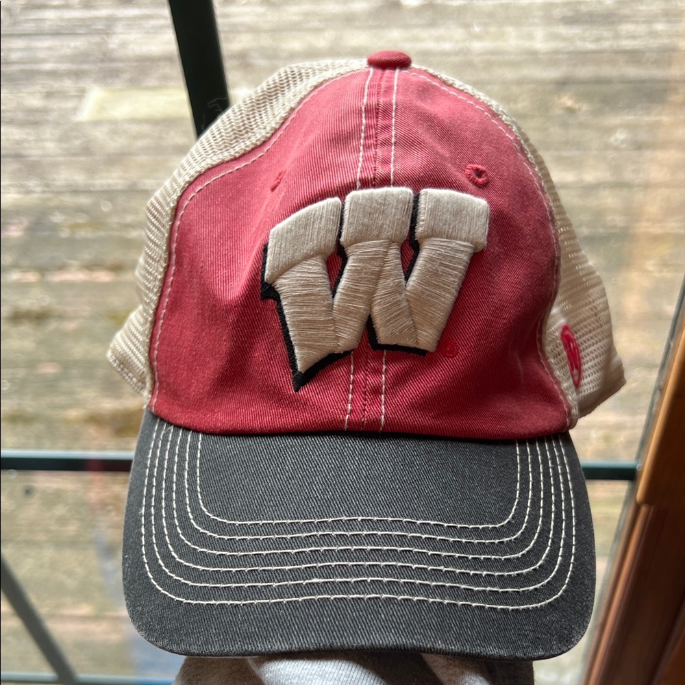 Women's Two-Tone Red and Black Trucker Cap with Embroidered 'W'